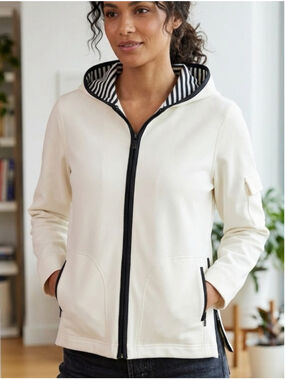 Women's Alia Petite 14P Zip-Up Hoodie Sweatshirt White Black. 2040